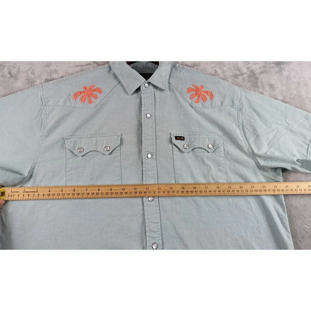 Howler Bros Crosscut Deluxe Shirt Men Large Blue Palm Western Pearl Snap READ